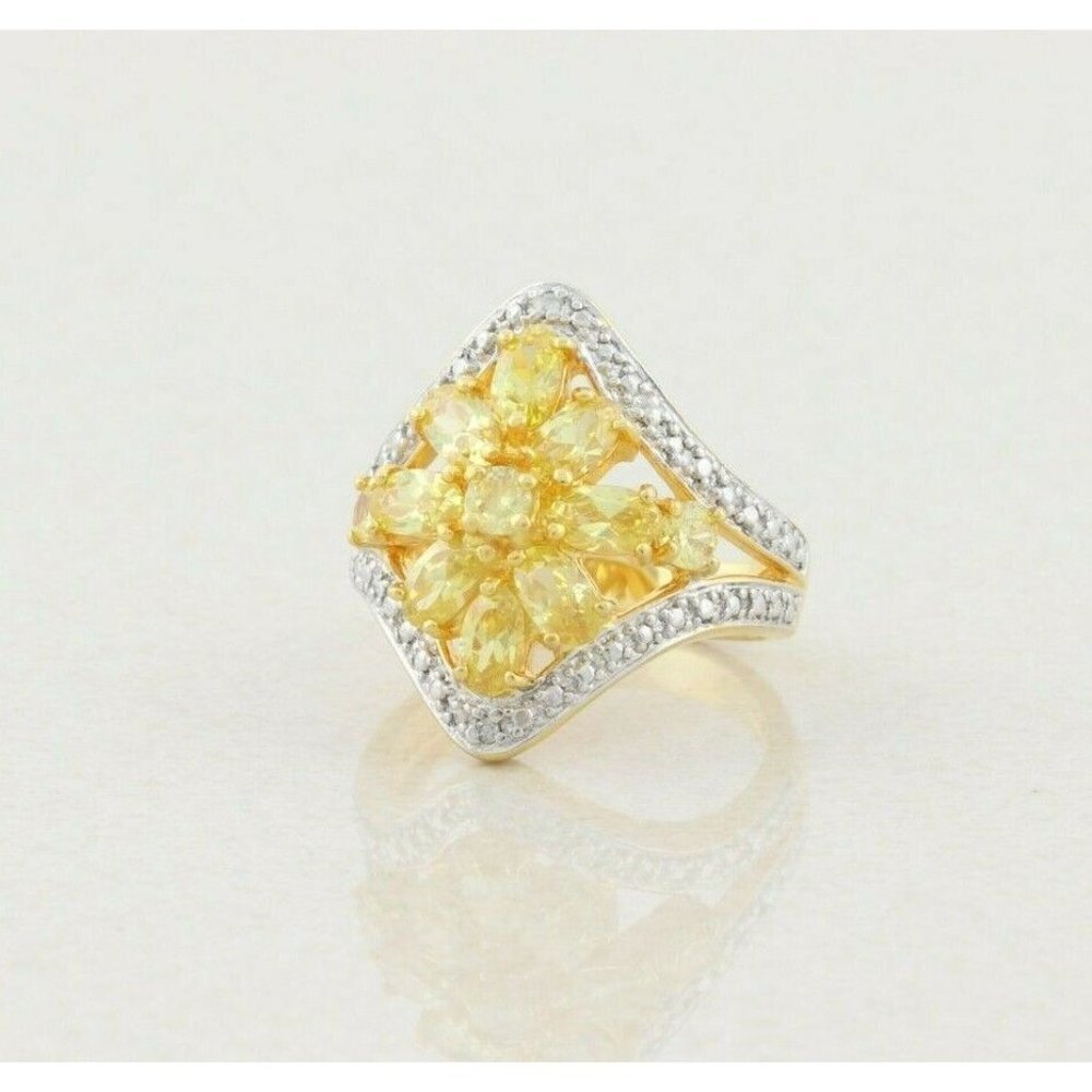 Gold over Sterling Silver Yellow CZ Ring Size 7 1/4 - Picture 5 of 7